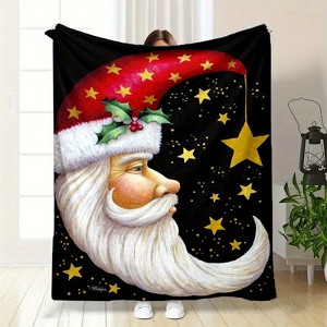 Lomsoe Vintage Moon Santa Claus Print Flannel Blanket - All Seasons Soft Cozy Warm Throw Blanket for Bed, Napping, Camping, Travel, Office - 1 of 4