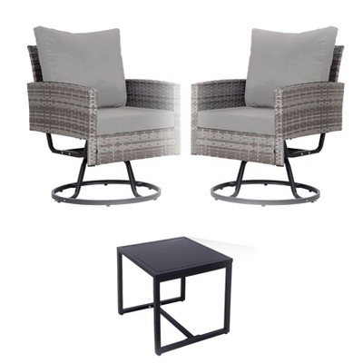 Dexmalle 3-Piece Wicker Patio Furniture Set Rattan Swivel Chairs with Coffee Table