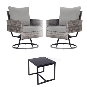 Dexmalle 3-Piece Wicker Patio Furniture Set Rattan Swivel Chairs with Coffee Table - 1 of 4