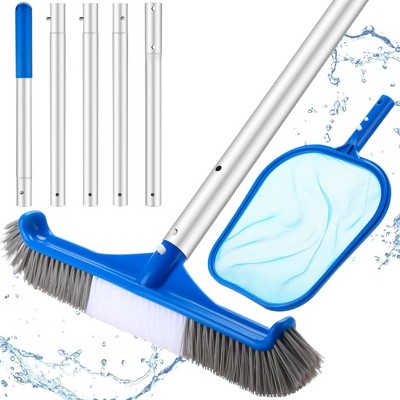 Probe Hues 3-Piece Pool Cleaning Kit Telescopic Pole Brush Mesh Skimmer Net