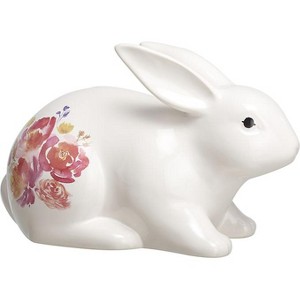 Transpac Ceramic Rosebud Easter Bunny Figurines for Home Decor Colorful Dolomite Tabletop and Mantel Decorations - 1 of 1