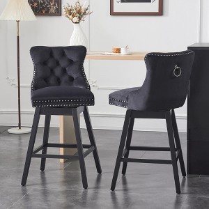 Beautyolove Velvet Upholstered Solid Wood Frame Counter Height Bar Stool Swivel Counter Stool with Back (Set of 2) - 1 of 4