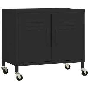 vidaXL Steel Storage Cabinet - Mobile Book and Multimedia Organizer with Adjustable Shelf and Ventilated Doors - Durable, Stable, Black - 1 of 4