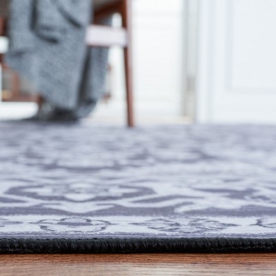 Tucson Black and Beige Synthetic 5' x 8' Washable Area Rug