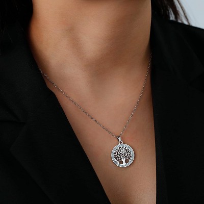 Clotth Tree of Life Necklace - Luxurious 925 Silver Jewelry with Clear Zirconia, Symbolic Family Tree Pendant for Occasions