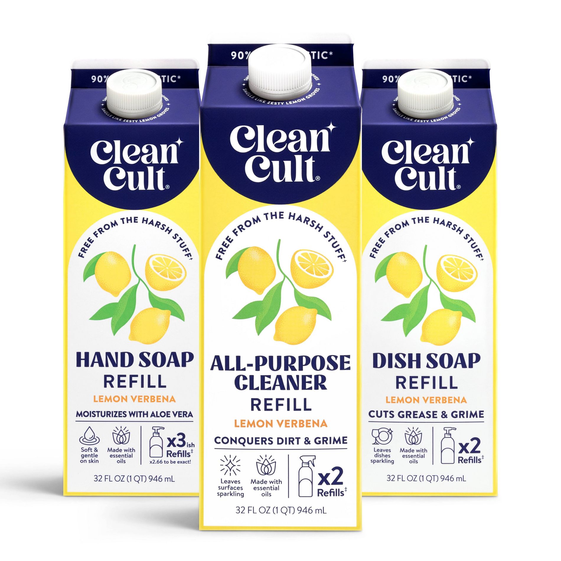 Clean Cult All Purpose Cleaner Refill Lemon Verbena 32 fl oz + 32 fl oz Liquid Hand Soap Refill Lemon Verbena + 32 fl oz Liquid Dish Soap Refill