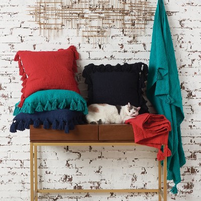 Devin Red Cotton Tassel Throw Blanket 50" x 60"