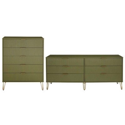 Manhattan Comfort Dumbo 2pc Modern 5 Drawer Dresser and 6 Drawer Double Dresser Set