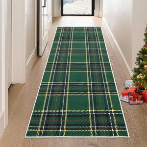 2x6 Christmas Buffalo Plaid Runner Rug, Washable, Non-Slip, Holiday Gingham Floor Cover Accent Carpet for Kitchen, Laundry, Bedroom, Green - 1 of 4