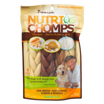 Nutri Chomps Assorted Flavor with Chicken, Peanut Butter and Milk Braids Dog Treats - 4ct/5.64oz