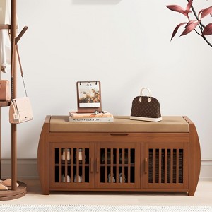 ELECWISH Bamboo Shoe Bench with Storage - 2-Tier Shoe Rack, Hidden Storage & Side Organizer, Brown - 1 of 4