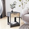 15.75" Modern MDF Side Table with Rattan Drawer – Stylish Bedroom & Living Room End Table (120lbs Capacity) - 2 of 4