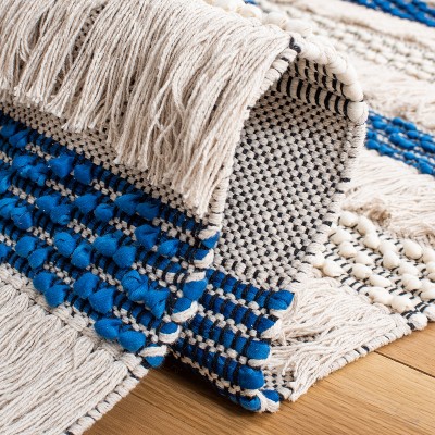 Beach House Chic Handwoven Beige & Navy Cotton 6' Square Rug