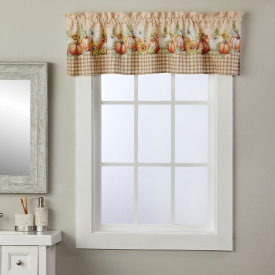 Autumn Pumpkins Beige and White Rod Pocket Valance