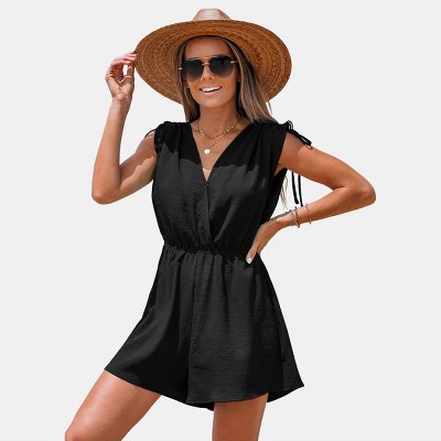 Women's Breezy Black Beach Romper with Tie Details - Cupshe