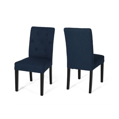 Set of 2 Angelo Contemporary Buttonless Tufted Diamond Stitch Dining Chairs Navy Blue/Dark Brown Finish - Christopher Knight Home
