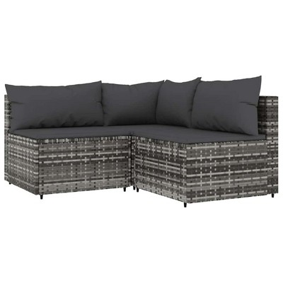 vidaXL 3 Piece Patio Lounge Set with Cushions Gray Poly Rattan