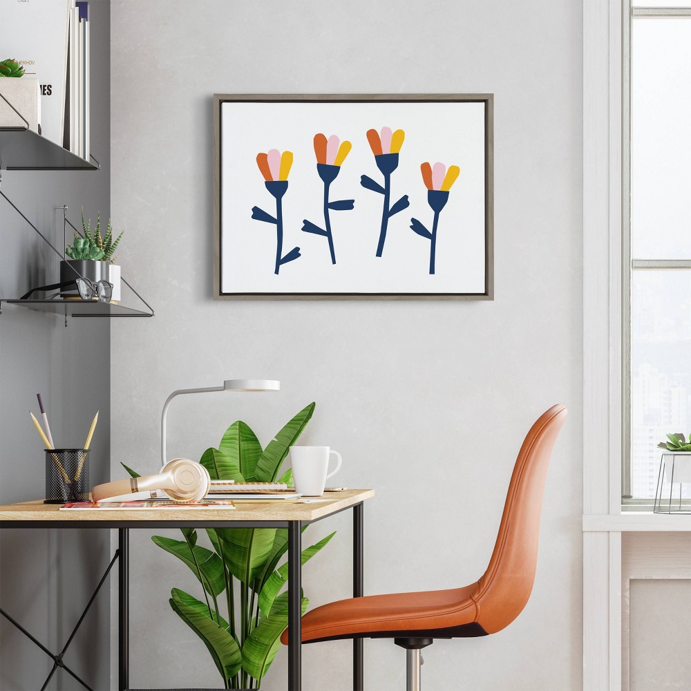 Photos - Other Decoration 18" x 24" Sylvie Little Bloom by Myriam Van Neste Framed Wall Canvas Gray - Kate & Laurel All Things Decor