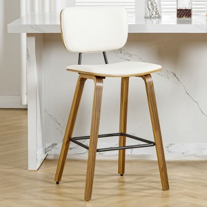 Bekrvio 26" Counter Height Bar Stools - PU Leather Upholstered with Backs, Bent Wood Legs, Mid Century Modern Counter Stools for Kitchen Island - 1 of 4