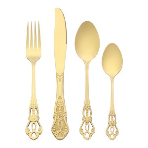 REGALWOVEN Stainless Steel Floral Flatware Set Silverware Set for 6 24 Piece - 1 of 4