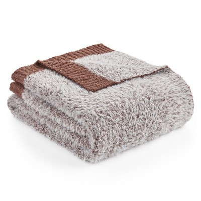 Amelie Home Reversible Plush Knit Throw Blanket - Soft & Cozy Feather Yarn Design, Heather Black for Sofa, Bed, and Living Room