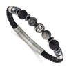 Chisel Stainless Steel Brushed Lava and Tiger's Eye and Hematite Black Leather 8" Plus .5" Ext. Bracelet - 2 of 4