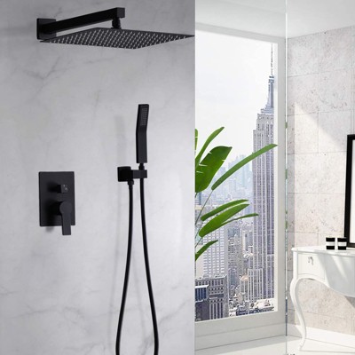 DOMETOUR 12 Inch Ceiling Mount Brushed Nickel Shower System Bathroom Luxury Rain Mixer Shower Combo Set Ceiling Rainfall Shower Head System