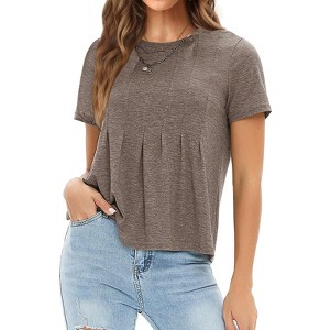 EXLURA Womens Summer Cute Crop Tops Short Sleeve Pleated T-shirts Crewneck Blouse - 1 of 4