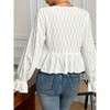 Women's Long Sleeve Tie Front Peplum Top Textured Lace-Up Ruffle Hem Casual Blouse - 4 of 4