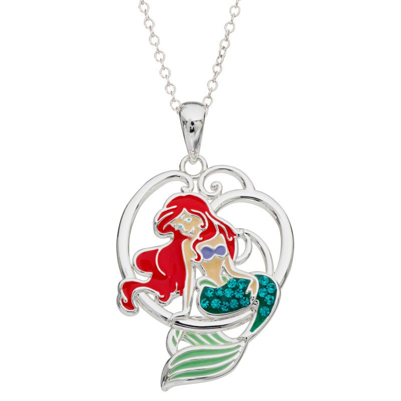 Disney The Little Mermaid, Princess Ariel Silver Plated Crystal Pendant, 18", 1 of 7