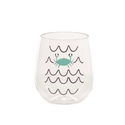 Beachcombers Crab Wave Acrylic Stemless Wine Glass Tumbler Tumbler