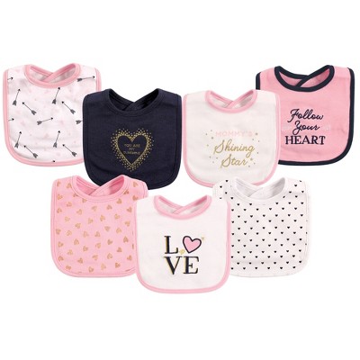 Hudson Baby Infant Girl Cotton Bibs 7pk, Love, One Size