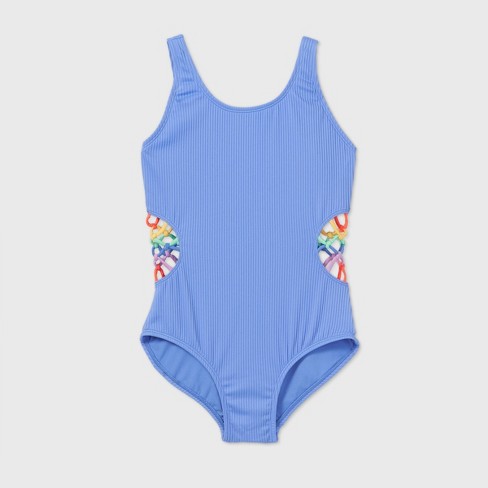 Girls Cut Out Ribbed One Piece Swimsuit Art Class Blue Target