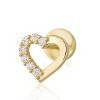 Jewelry Avalanche Solid 14K Gold Half CZ Heart-shape Labret Stud, Helix, Tragus, 8mm Post, Internally Threaded, Flat Back, Valentine's Day gift - 2 of 4