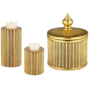 Kensington Hill Tomak Gold 3-Piece Pillar Candle Holder and Jar w/ Lid Set - 1 of 4