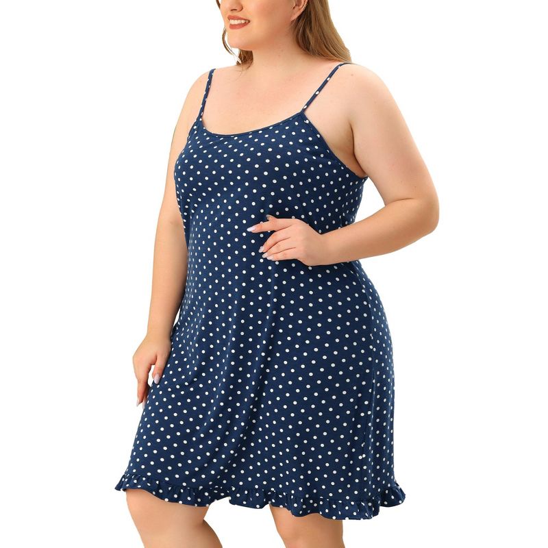 Agnes Orinda Women's Plus Size Comfort Ruffle Hem Polka Dots Sleeveless Nightgown, 1 of 6