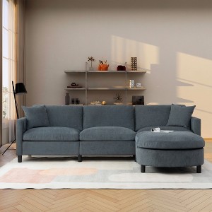 107.87" Modern L-Shaped Sectional Sofa with Ottoman and Removable Cushions, Storage Arm Pocket - 1 of 4