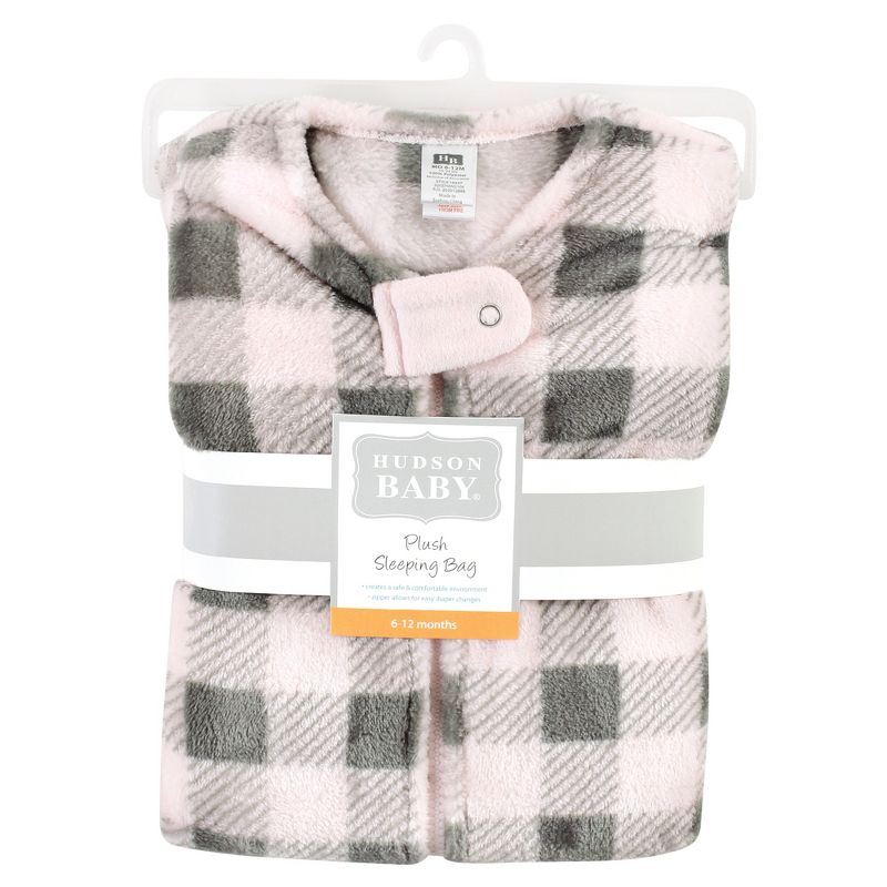 Hudson Baby Infant Girl Plush Sleeveless Sleeping Bag, Sack, Blanket, Pink Gray Plaid, 2 of 3