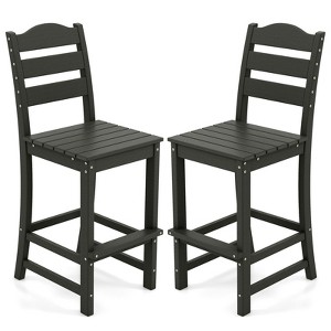 Tangkula Set Of 2 Patio HDPE Barstool Outdoor High Top Bar Chair w/Backrest & Footrest All-Weather Wood-Plastic Bar Height Chair Black - 1 of 4