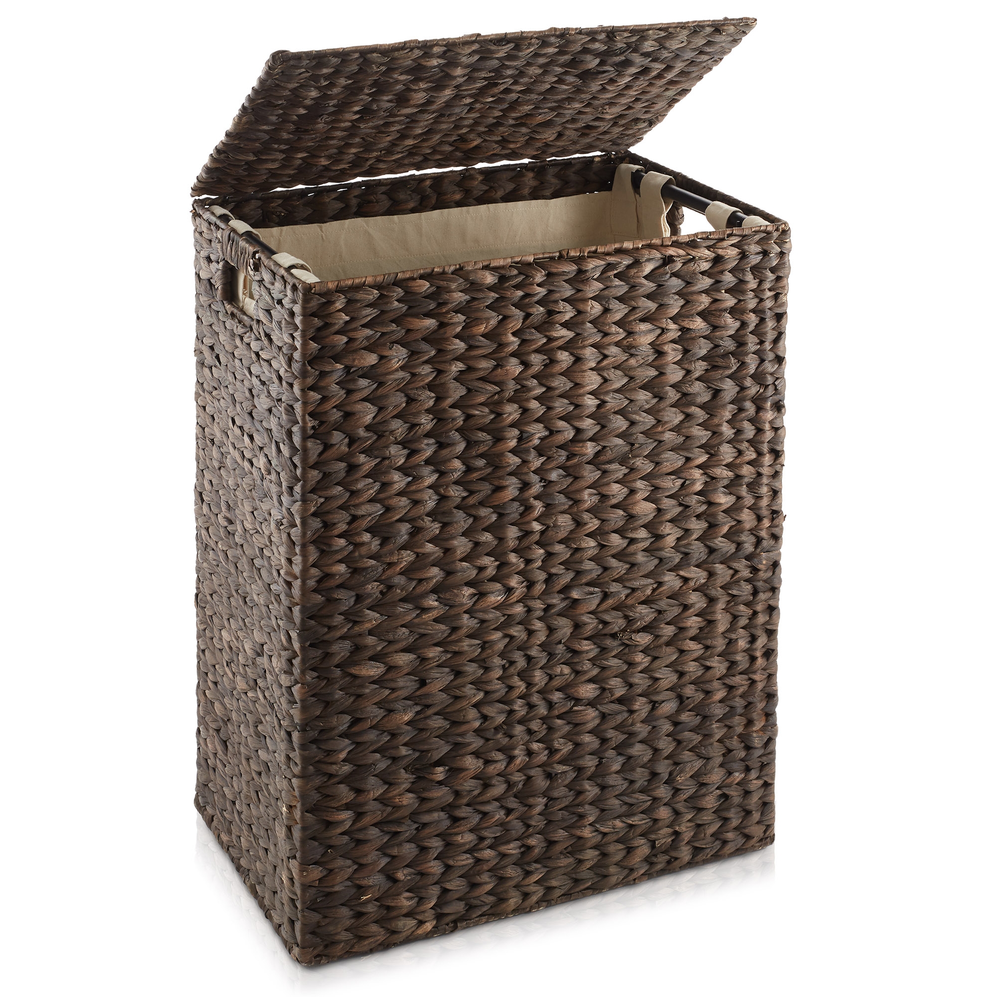 Casafield Large Laundry Hamper with Lid and Removable Liner Bag - Espresso Dark Brown, Woven Water Hyacinth Laundry Basket for Clothes