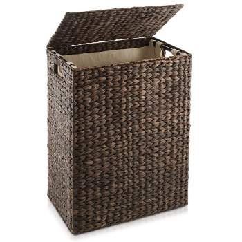 Casafield Large Laundry Hamper with Lid and Removable Liner Bag, Woven Water Hyacinth Laundry Basket for Clothes