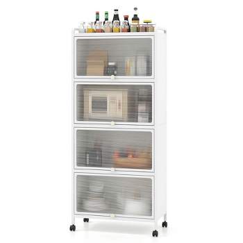 Costway 5-Tier Kitchen Baker's Rack Storage Cabinet Mobile Microwave Stand Flip-up Doors White/Black