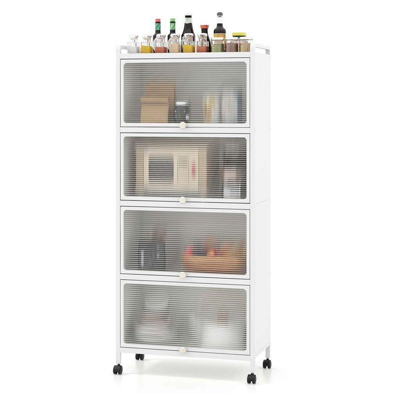 Costway 5-Tier Kitchen Baker's Rack Storage Cabinet Mobile Microwave Stand Flip-up Doors White/Black, 1 of 11
