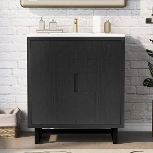 30" Bathroom Vanity Set With Drop In Sink,2 Soft Closing Doors Solid Wood Frame Bathroom Storage Cabinet - 1 of 4