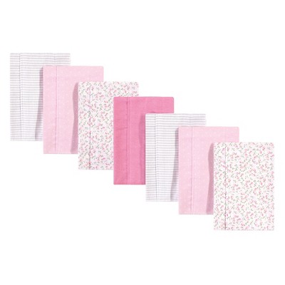 Hudson Baby Infant Girl Cotton Flannel Burp Cloths 7pk, Pink Peony, One Size