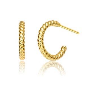 Guili Sterling Silver Gold Plated Ribbed Open Hoop Earrings with Clear Cubic Zirconia, a Modern and Radiant Design for Everyday Glamour - 1 of 3