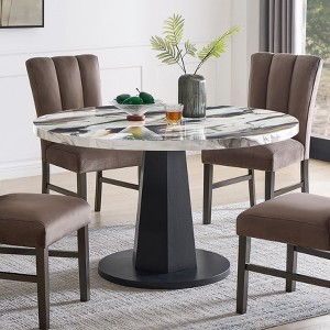 Roundhill Furniture Cavira Modern Faux Marble Dining Table with Wood Pedestal Base - 1 of 4