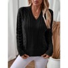 Womens Vintage Pullover V Neck Long Sleeve Cable Knit Sweaters Fall Winter Casual Oversized Chunky Jumper Tops Black Medium - 3 of 4