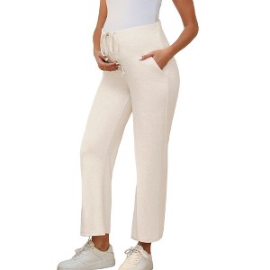 INSPIRE CHIC Women Maternity Lounge Pants Over Belly Wide Leg Casual High Waisted Lounge Pants With Pockets - 1 of 4