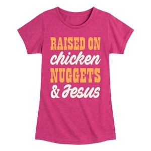 Girls' - Instant Message - Raised On Chicken Nuggets And Jesus Fitted Short Sleeve Graphic T-Shirt - 1 of 4